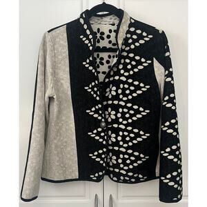 Vintage Trimdin Reversible Blazer Jacket Black Cream Geometric Print Size M